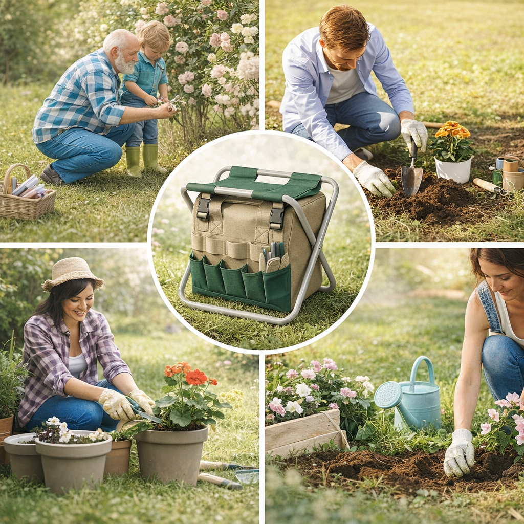 Asiento GardenPro – Asiento Plegable de Jardinería con Organizador - Brilla Bonita