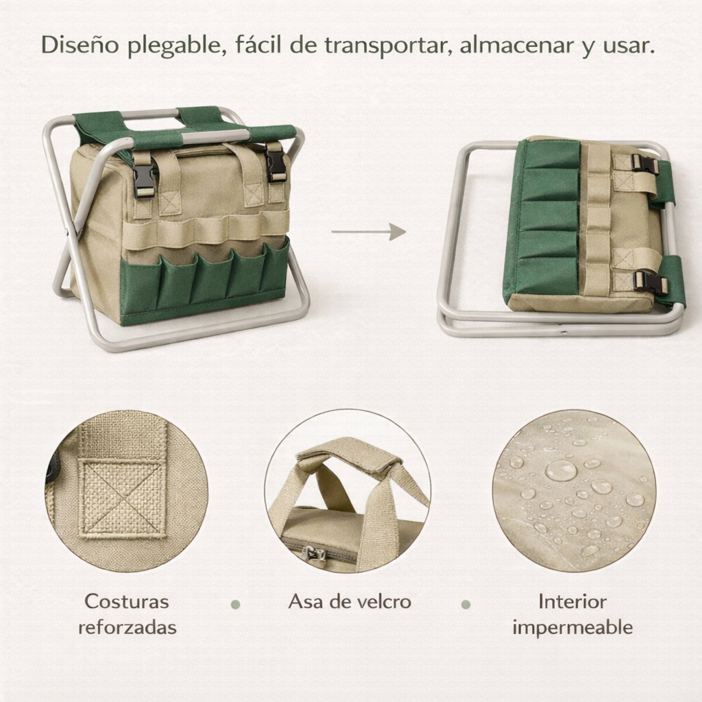 Asiento GardenPro – Asiento Plegable de Jardinería con Organizador